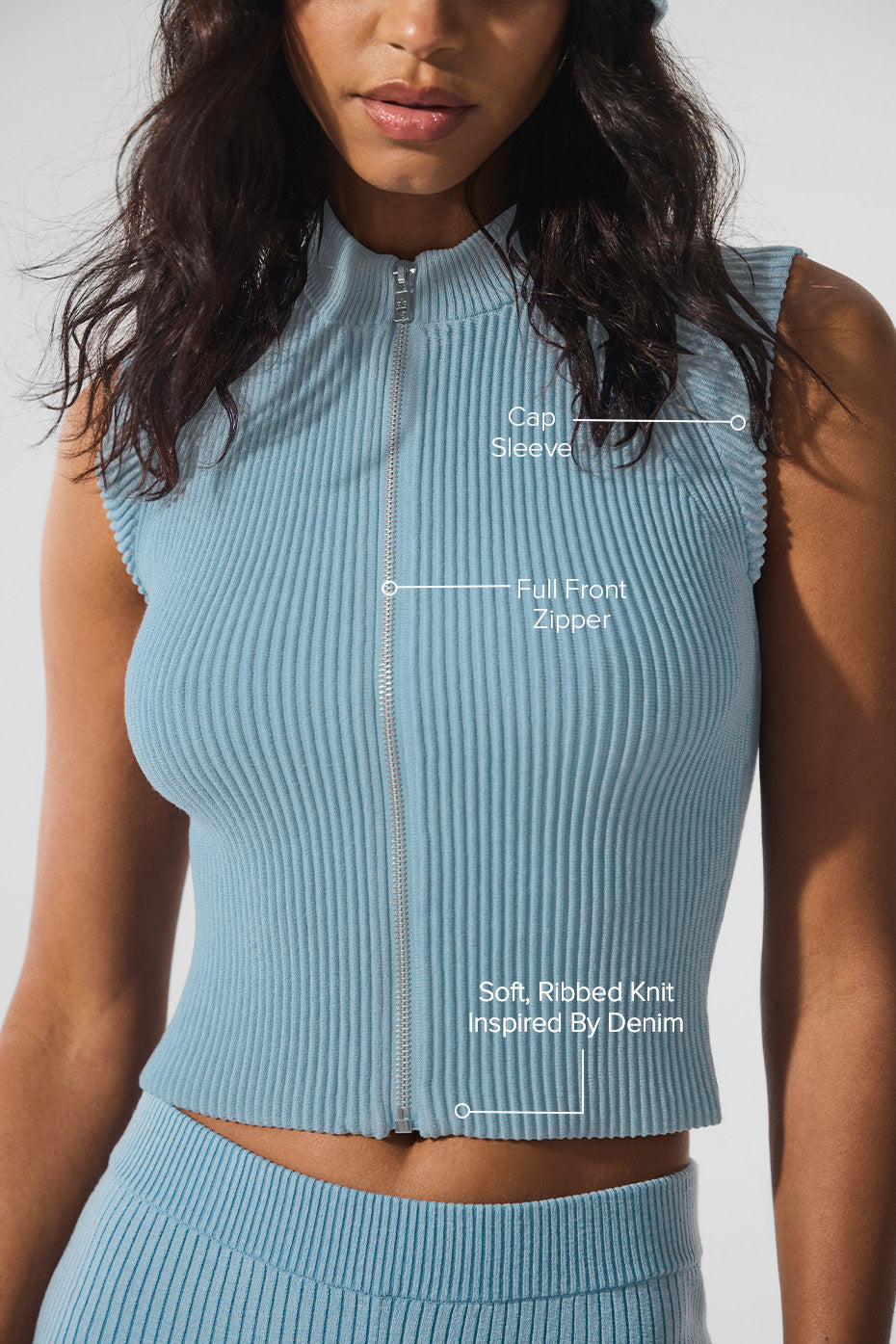 Denim Knit Sleeveless Full Zip Top - Celestial Blue/Dark Celestial Blue