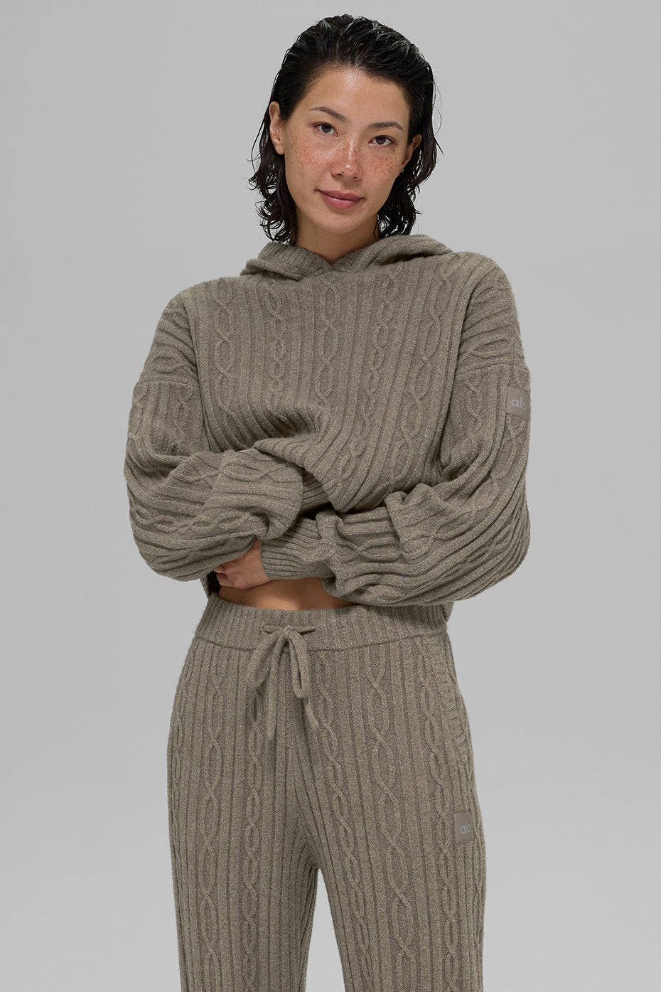 Cable Knit Winter Bliss Hoodie - Light Cocoa