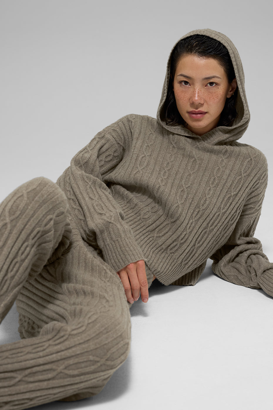 Cable Knit Winter Bliss Hoodie - Light Cocoa