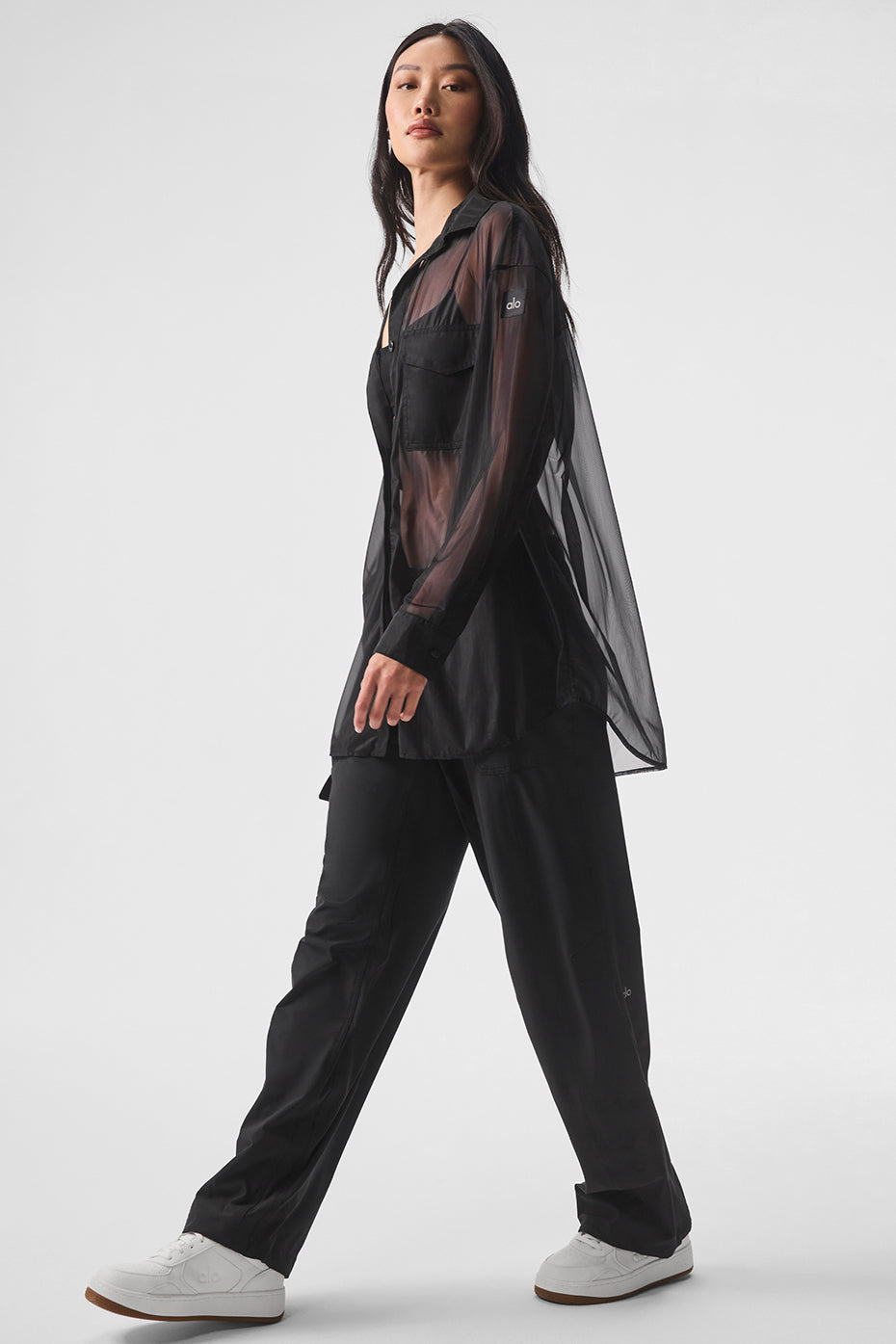 Sheer Effusion Button Down Long Sleeve - Black