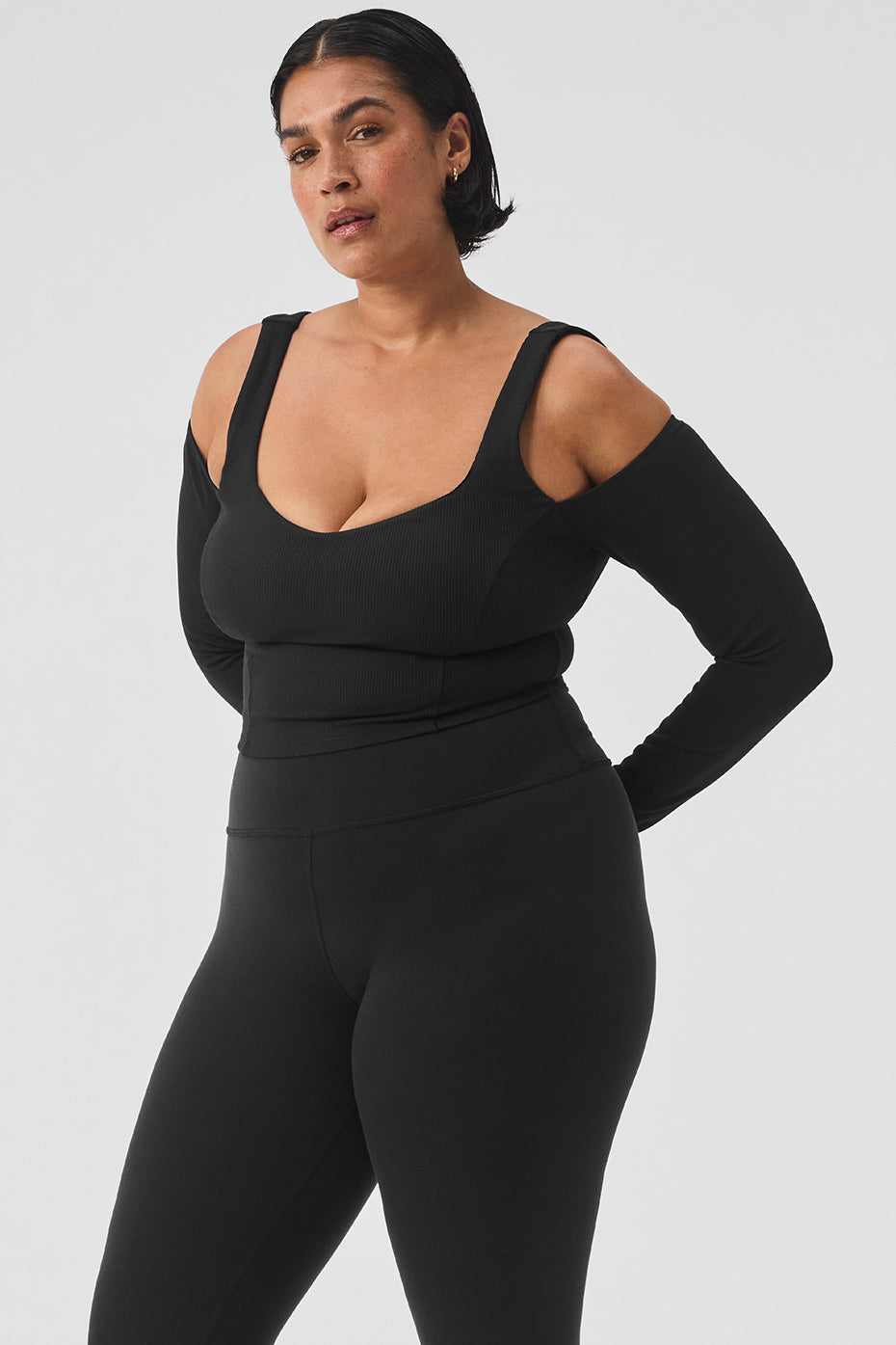 Ribbed Cropped Butterfly Long Sleeve - Black