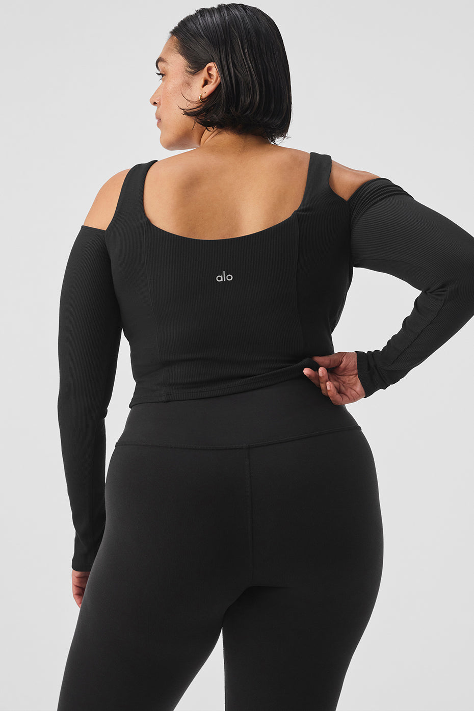 Ribbed Cropped Butterfly Long Sleeve - Black