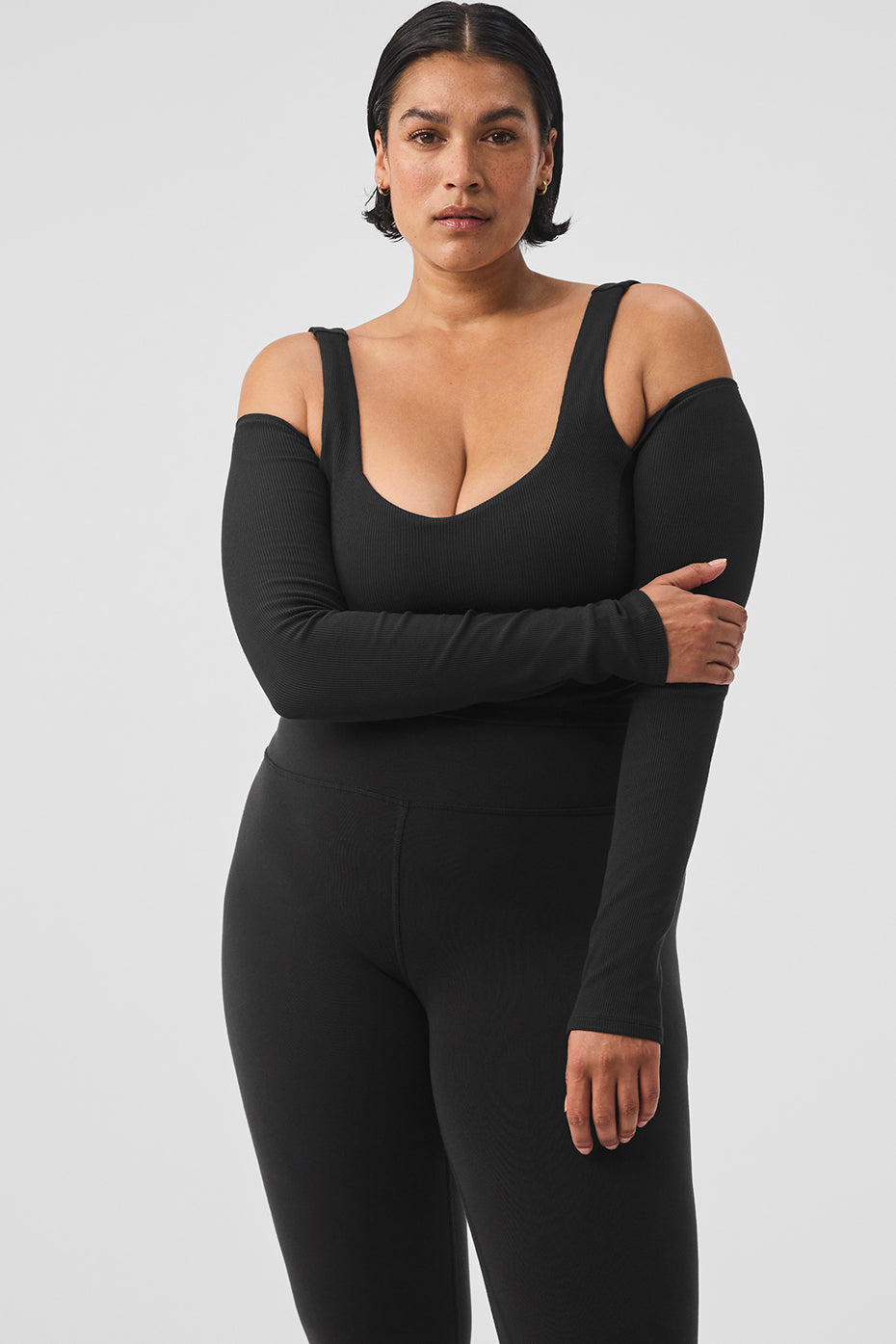 Ribbed Cropped Butterfly Long Sleeve - Black