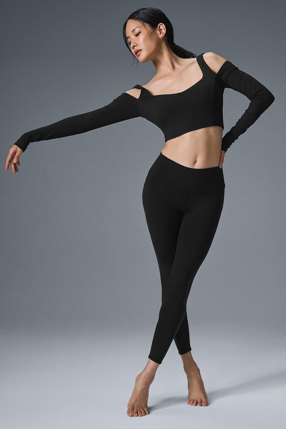 Ribbed Cropped Butterfly Long Sleeve - Black
