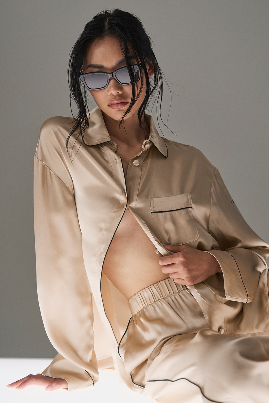Courchevel Silk Button Down - Champagne Pop/Black