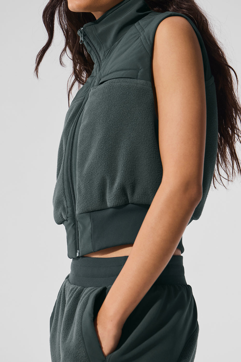 Polar Fleece Wintry Mix Vest - Charcoal Green