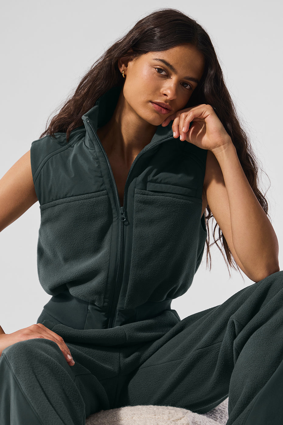 Polar Fleece Wintry Mix Vest - Charcoal Green